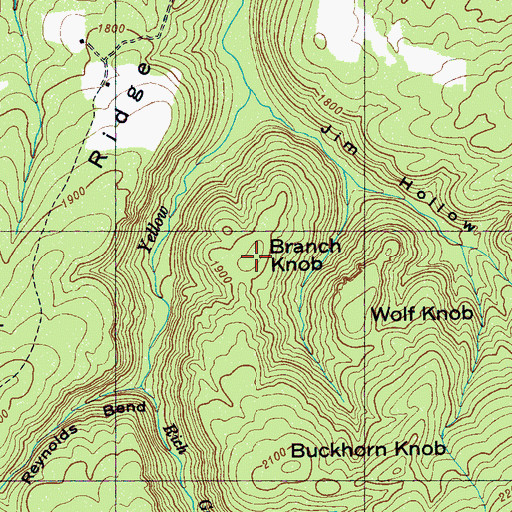 Topographic Map of Branch Knob, TN