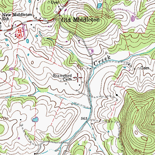 Topographic Map of Bransford Cemetery, TN