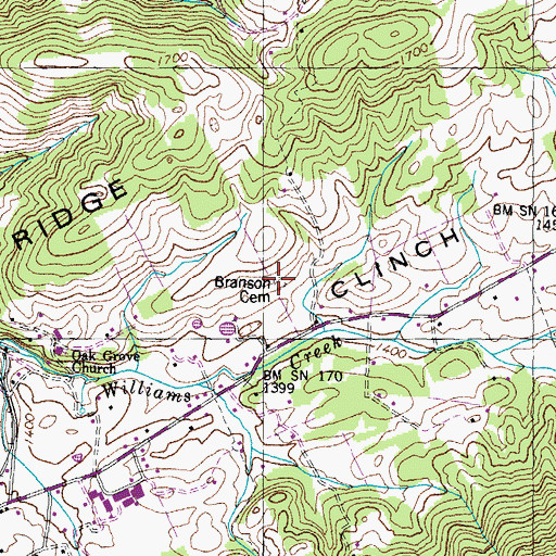 Topographic Map of Branson Cemetery, TN