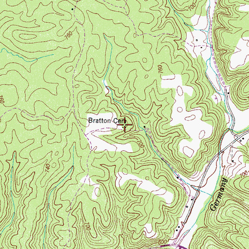 Topographic Map of Bratton Cemetery, TN