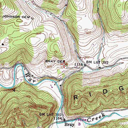 Topographic Map of Bray Cemetery, TN