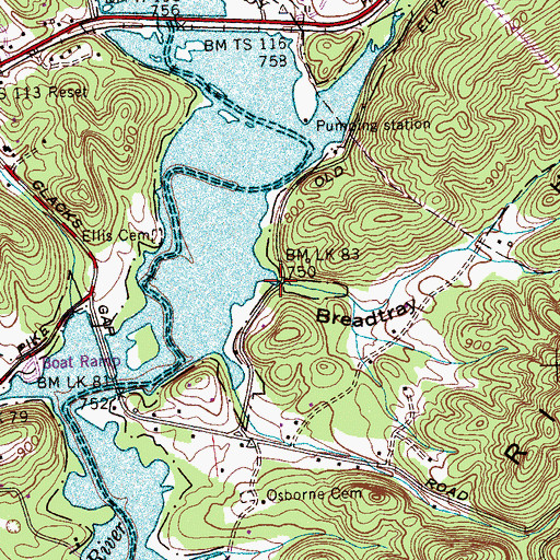 Topographic Map of Breadtray Hollow, TN