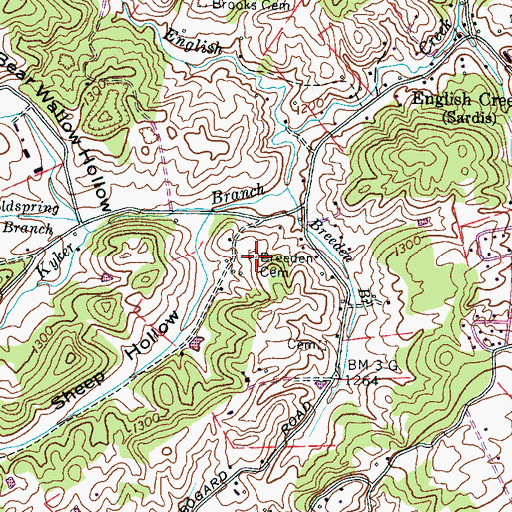 Topographic Map of Breeden Cemetery, TN