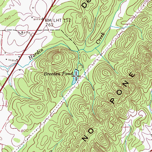 Topographic Map of Breeden Pond, TN