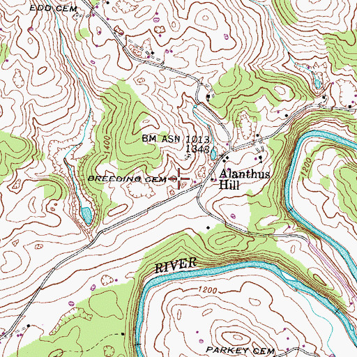 Topographic Map of Breeding Cemetery, TN