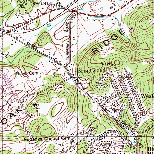Topographic Map of Brentwood, TN