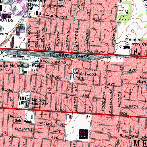 Topographic Map of Brentwood Park, TN