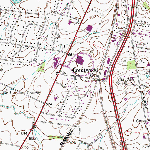 Topographic Map of Brentwood Station, TN