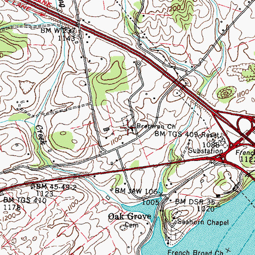 Topographic Map of Brethren Church, TN