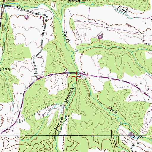 Topographic Map of Brewer Branch, TN