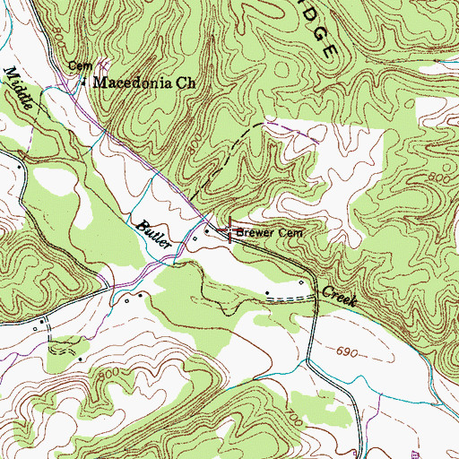Topographic Map of Brewer Cemetery, TN