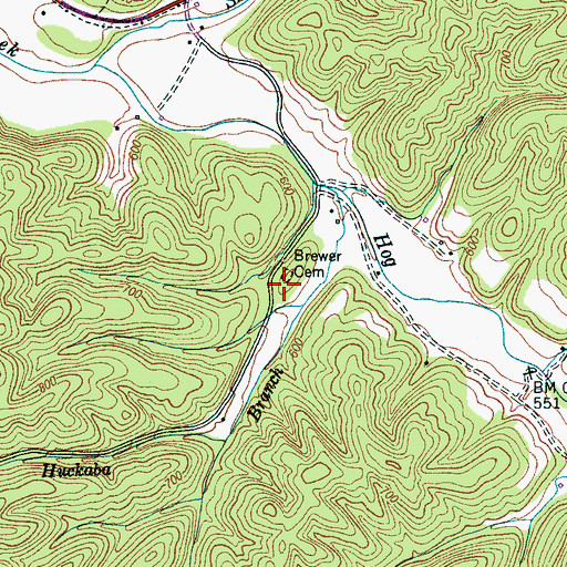 Topographic Map of Brewer Cemetery, TN