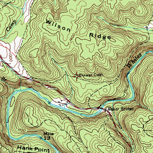 Topographic Map of Brewer Cemetery, TN