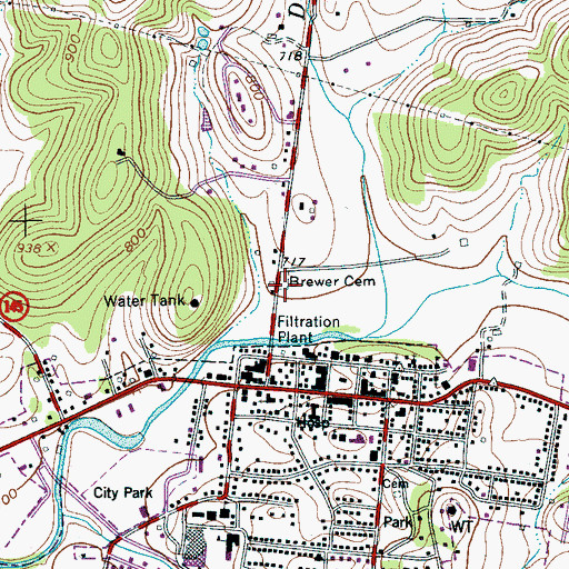 Topographic Map of Brewer Cemetery, TN