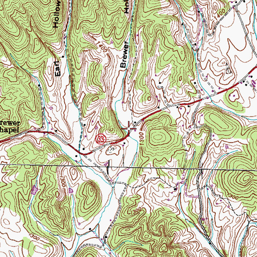 Topographic Map of Brewer Hollow, TN