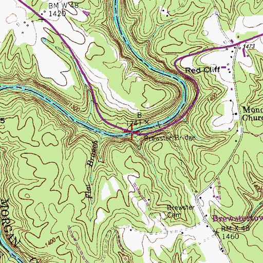 Topographic Map of Brewster Bridge, TN