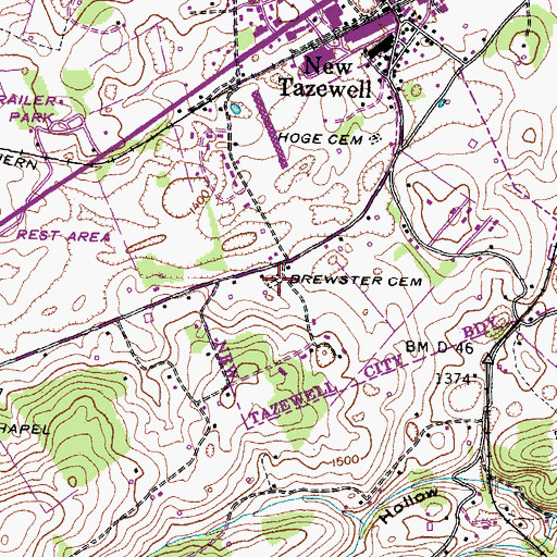 Topographic Map of Brewster Cemetery, TN