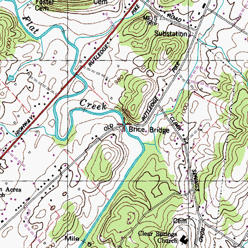 Topographic Map of Brice Bridge, TN