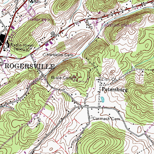 Topographic Map of Brice Cemetery, TN