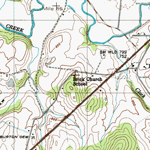 Topographic Map of Brick Church School, TN