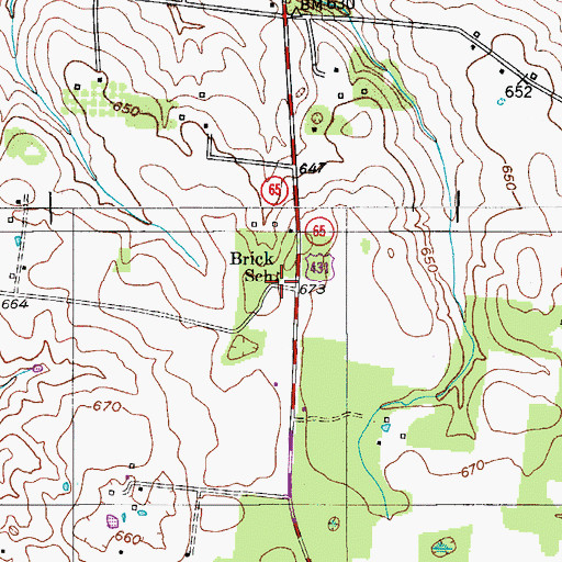 Topographic Map of Brick School, TN