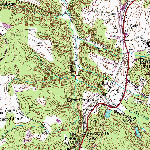 Topographic Map of Brickyard Hollow, TN