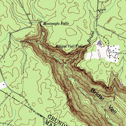 Topographic Map of Bridal Veil Creek, TN