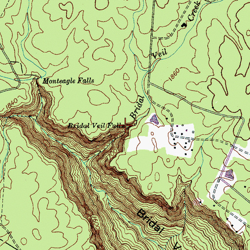Topographic Map of Bridal Veil Falls, TN