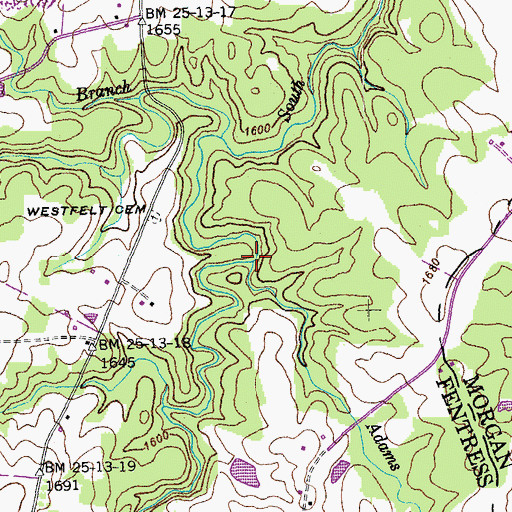 Topographic Map of Bridge Creek, TN