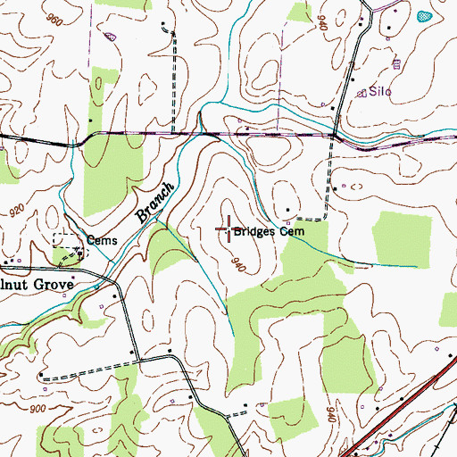 Topographic Map of Bridges Cemetery, TN