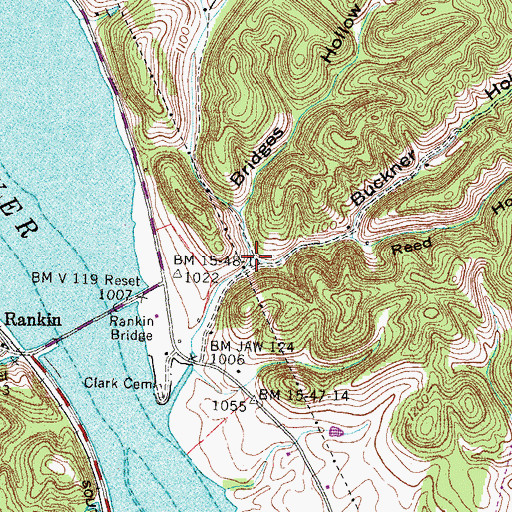 Topographic Map of Bridges Hollow, TN