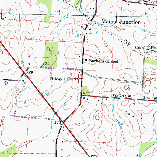 Topographic Map of Bridget Cemetery, TN