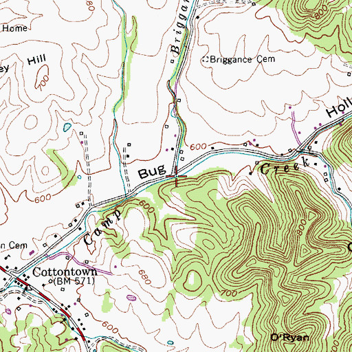 Topographic Map of Briggance Branch, TN