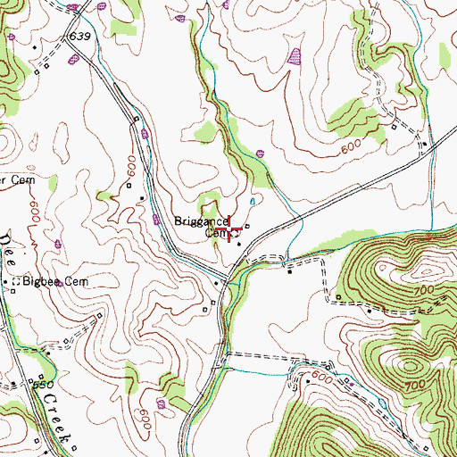 Topographic Map of Briggance Cemetery, TN