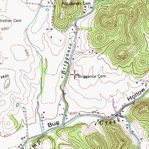Topographic Map of Briggance Cemetery, TN