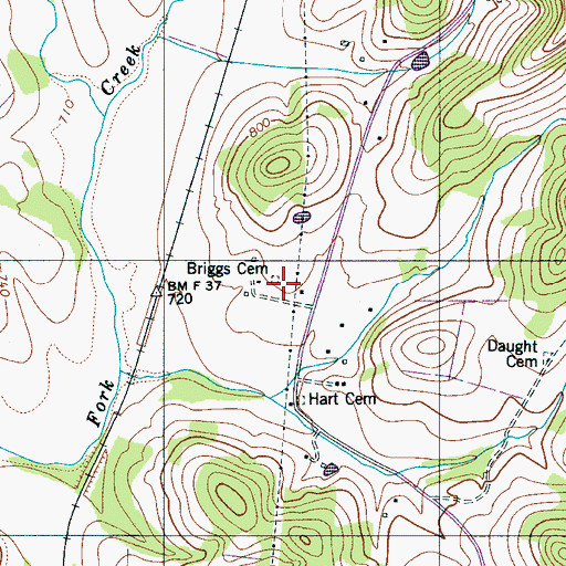 Topographic Map of Briggs Cemetery, TN