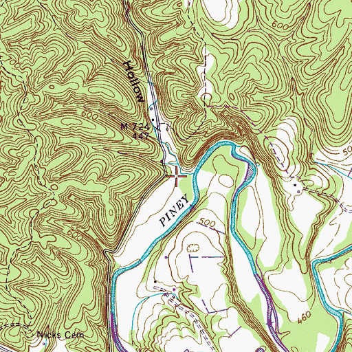 Topographic Map of Briggs Chapel Hollow, TN