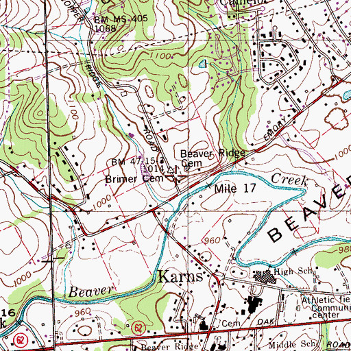 Topographic Map of Brimer Cemetery, TN