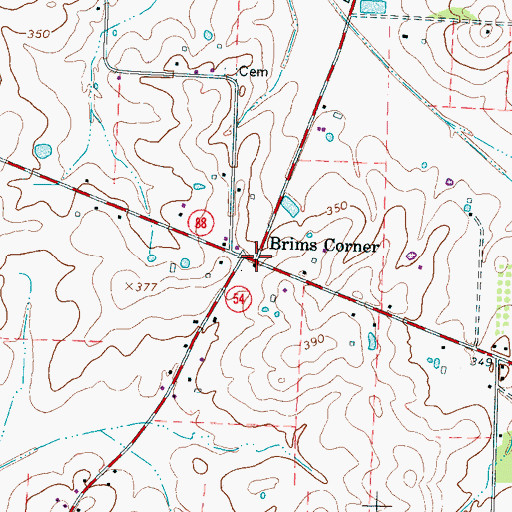 Topographic Map of Brims Corner, TN