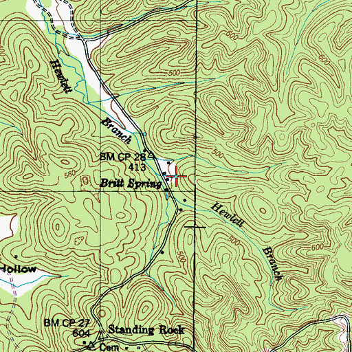 Topographic Map of Britt Spring, TN