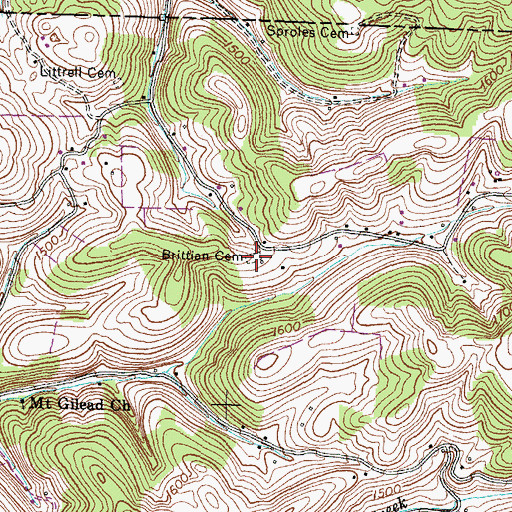 Topographic Map of Brittian Cemetery, TN