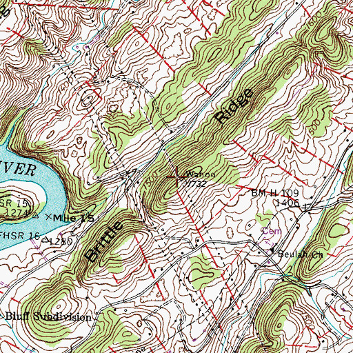 Topographic Map of Brittle Ridge, TN