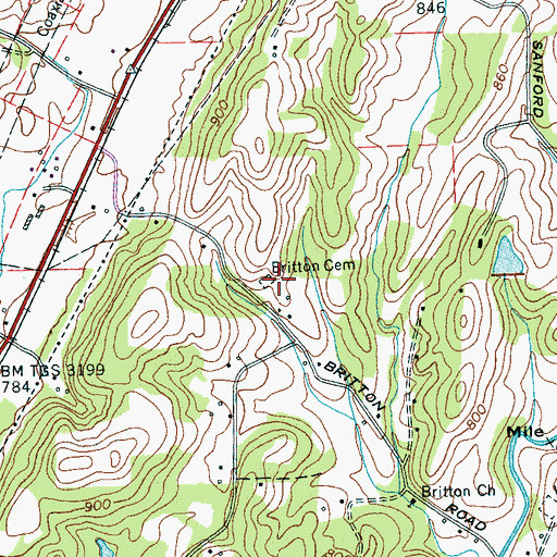 Topographic Map of Britton Cemetery, TN