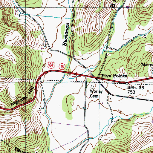 Topographic Map of Britton Hollow, TN