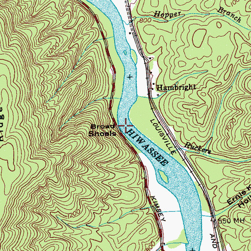 Topographic Map of Broad Shoals, TN