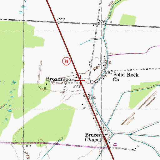 Topographic Map of Broadmoor, TN