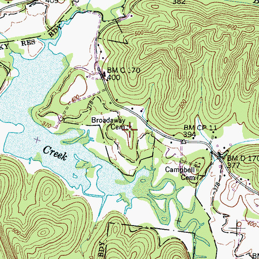 Topographic Map of Broadway Cemetery, TN