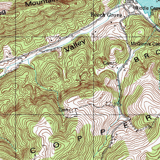 Topographic Map of Broken Valley, TN
