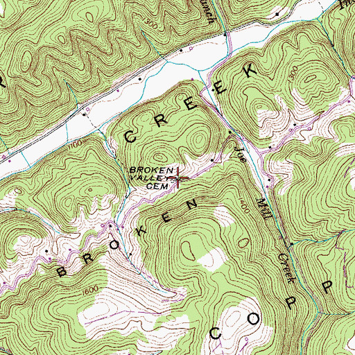 Topographic Map of Broken Valley Cemetery, TN
