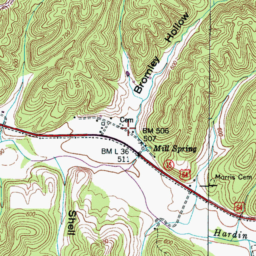 Topographic Map of Bromley Hollow, TN